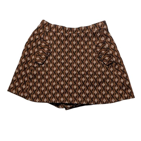Zara Patterned Skort Girls Size 8 Brown Geometric Skirt Shorts - Picture 1 of 5